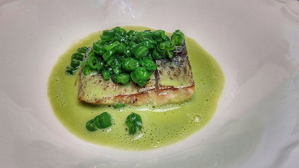 Gazpachuelo de habichuelas verdes y caballa asada. Foto: Salva Moreno