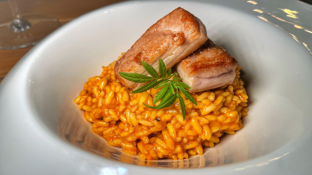 El arroz meloso de manteca colorá con atún. Foto: Salva Moreno